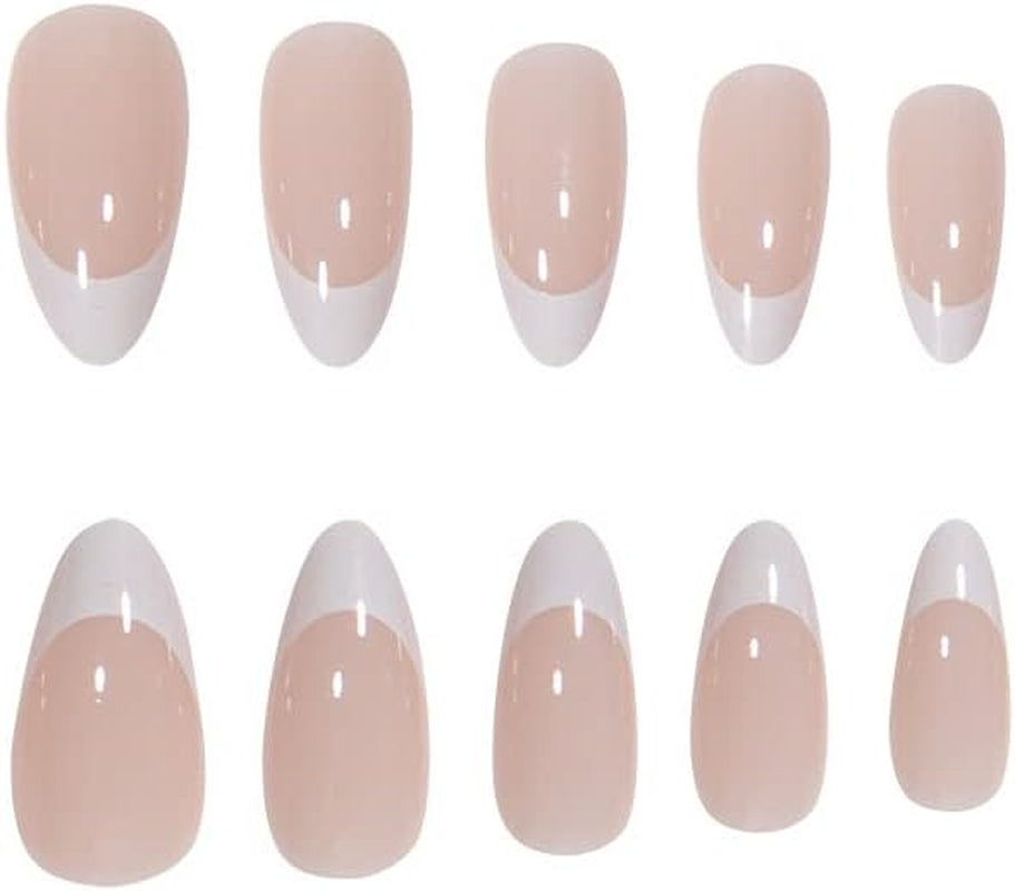 Press on Nails 24Pcs Acrylic Medium Almond French Full Cover False Nails Women Girls Daily Decoration Nail Extension Easy DIY White Tip