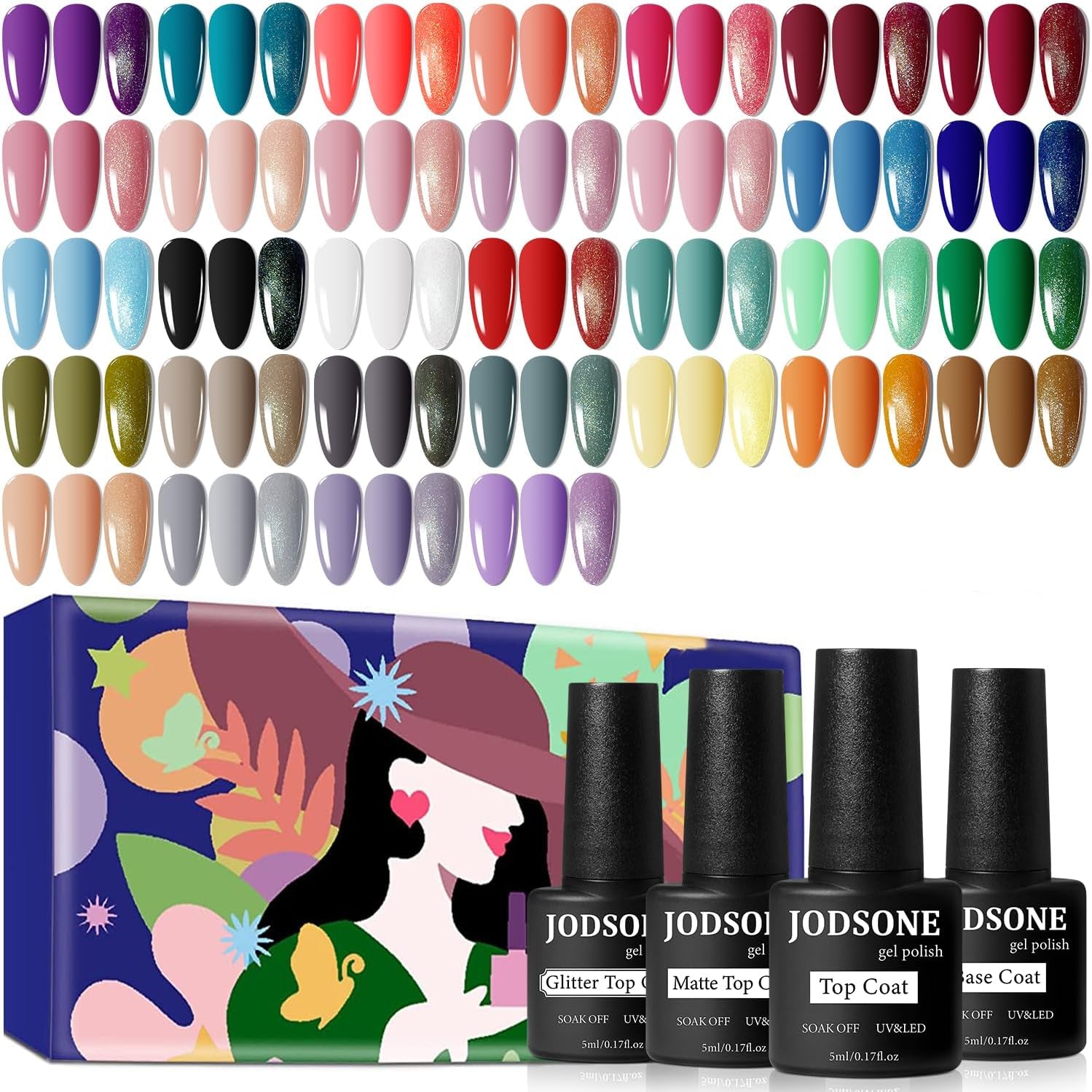 36 PCS Gel Nail Polish Set- Gel Nail Kit with 32 Colors Gel Polish Kit Base Coat No Wipe Top Coat Matte Top Coat Nail Polish Set Green Blue Red Pink Collection Gifts for Women