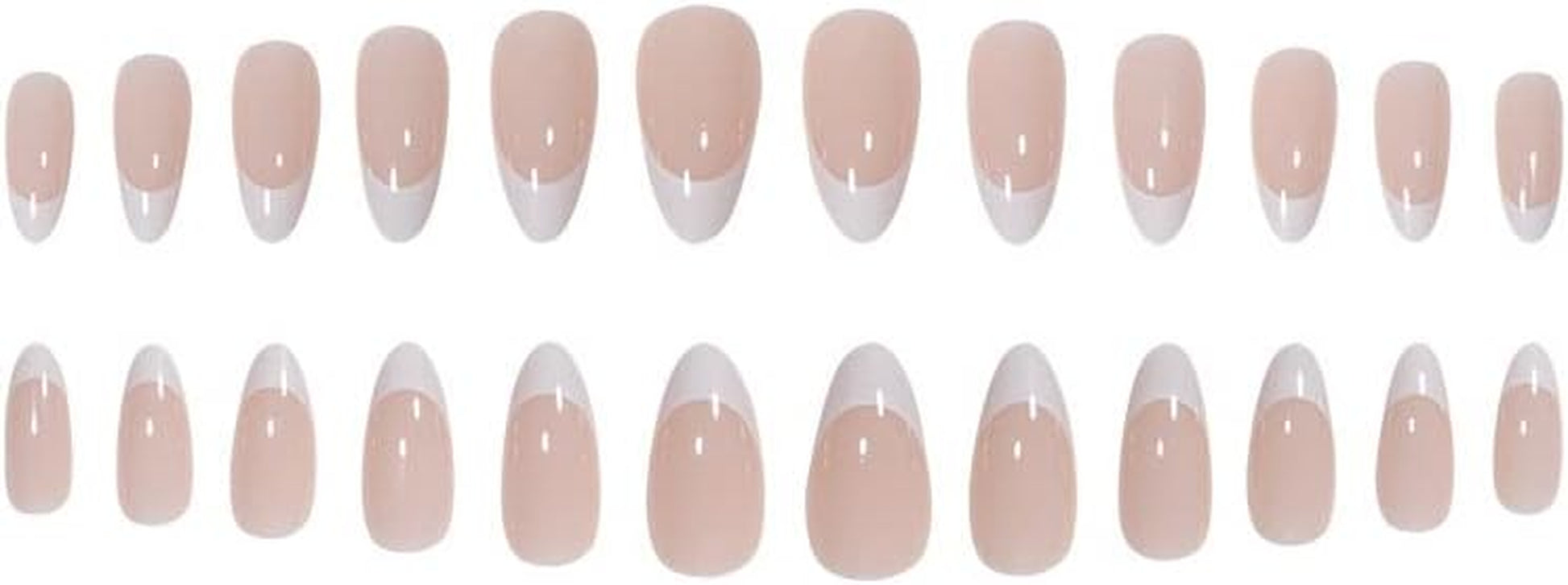 Press on Nails 24Pcs Acrylic Medium Almond French Full Cover False Nails Women Girls Daily Decoration Nail Extension Easy DIY White Tip