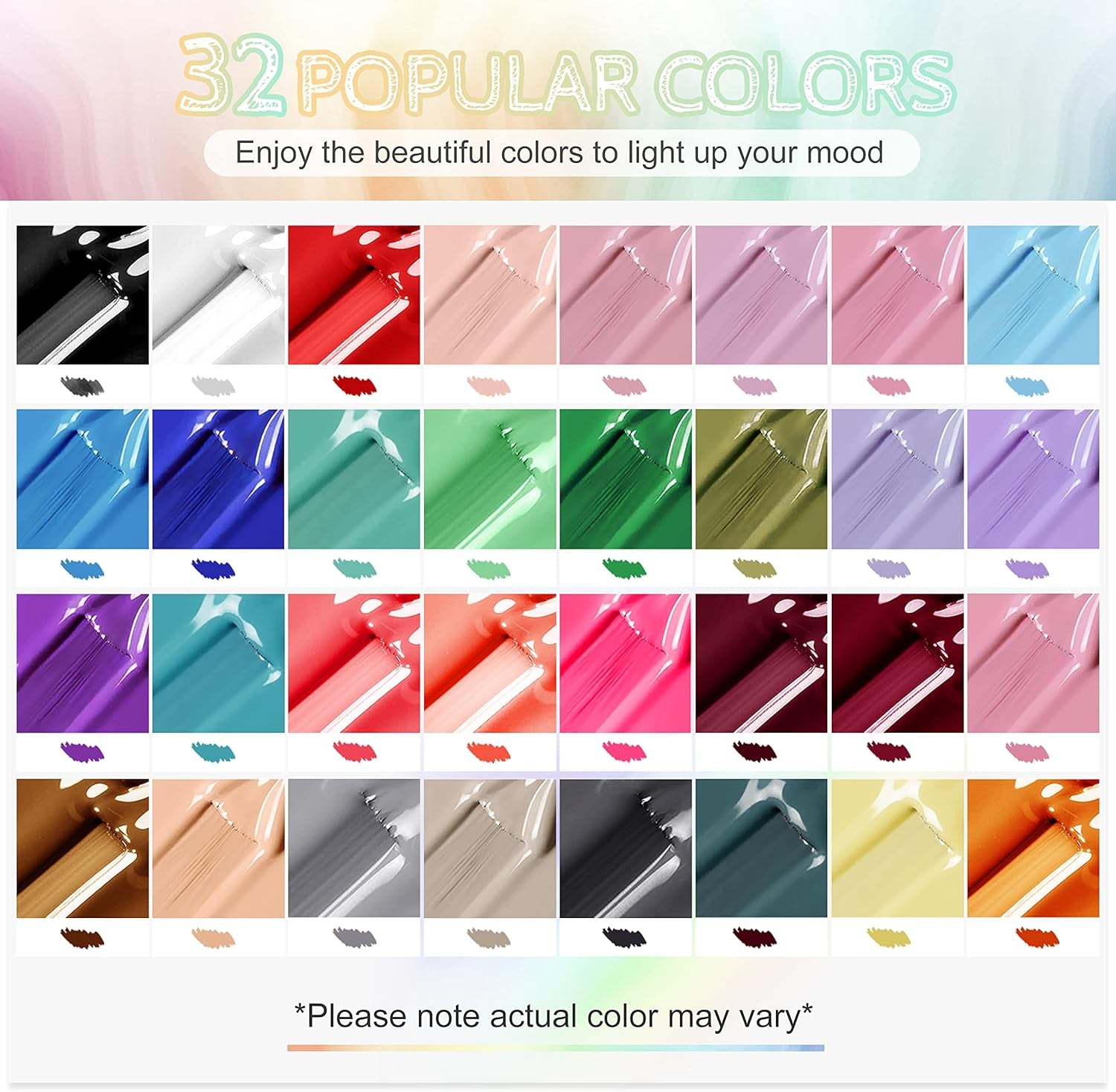 36 PCS Gel Nail Polish Set- Gel Nail Kit with 32 Colors Gel Polish Kit Base Coat No Wipe Top Coat Matte Top Coat Nail Polish Set Green Blue Red Pink Collection Gifts for Women