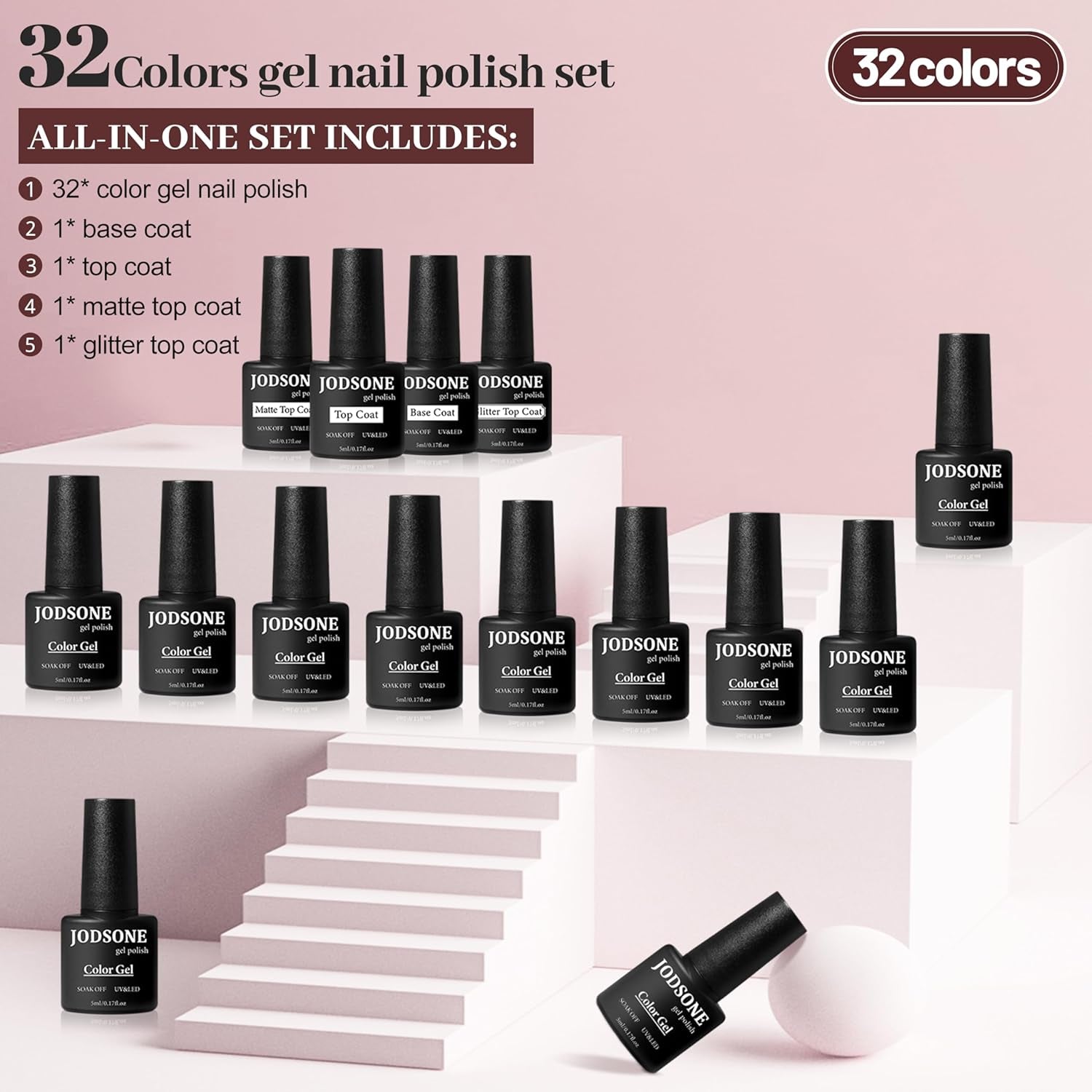 36 PCS Gel Nail Polish Set- Gel Nail Kit with 32 Colors Gel Polish Kit Base Coat No Wipe Top Coat Matte Top Coat Nail Polish Set Green Blue Red Pink Collection Gifts for Women